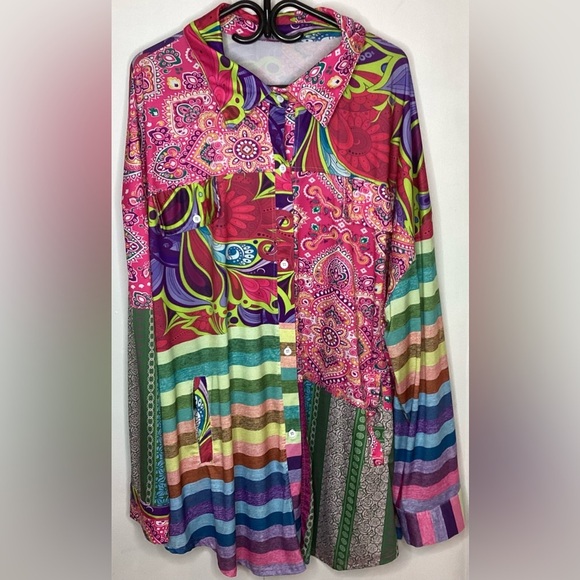 Lily by firmiano Colourful Patchwork, long sleeve shirt 3 x XL - Picture 1 of 14